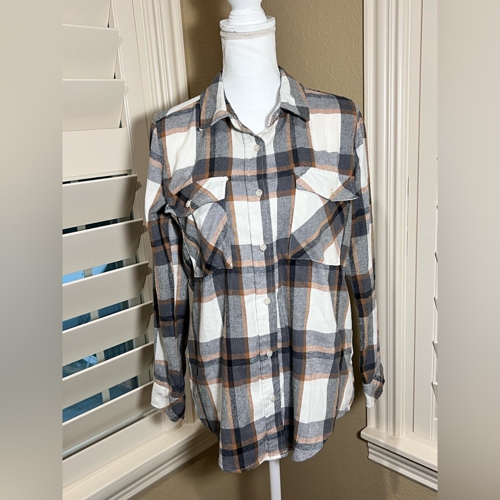 Weekends Women’s Plaid Button Down Sweater Shirt